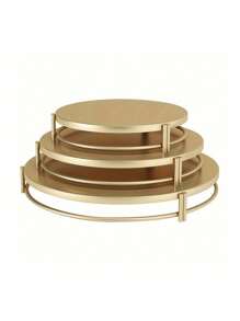 3pcsGolden Cake Stand Set, Circular Dessert Stand, Metal Cupcake Candy Display Tray, Suitable For Weddings, Events, Birthday Parties - Multicolor - View 2