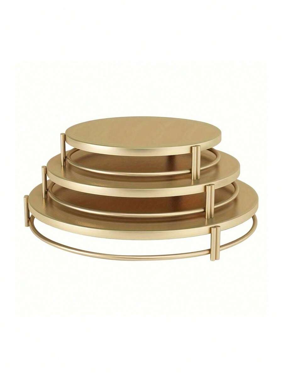 3pcsGolden Cake Stand Set, Circular Dessert Stand, Metal Cupcake Candy Display Tray, Suitable For Weddings, Events, Birthday Parties