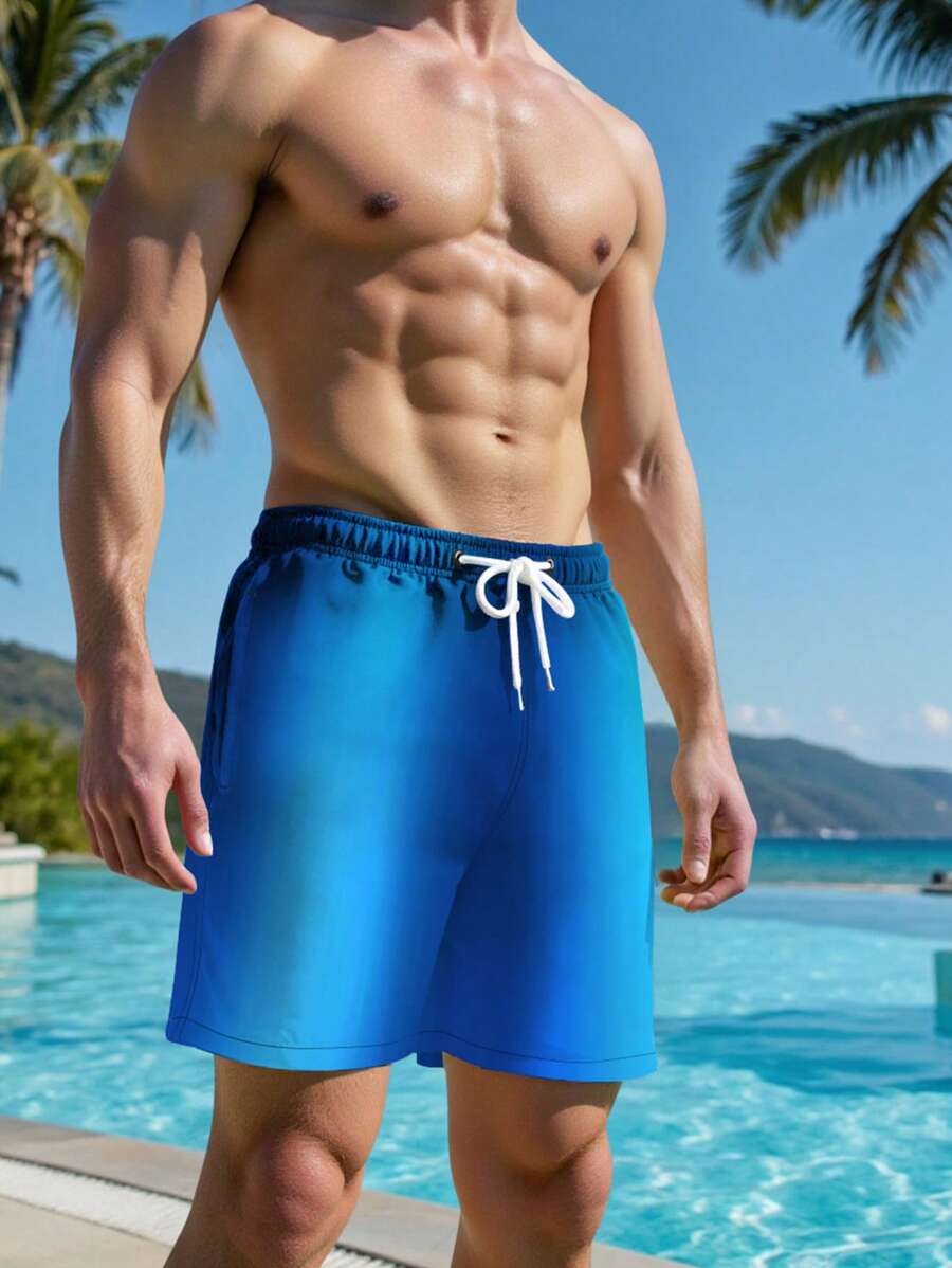 Manfinity KASUA Shorts de playa con degradado de color para hombres, casuales y para vacaciones - Azul - View 1