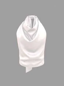 Women's Reversible Tie-Up Solid Color Loose Draped Neck Camisole - White - View 3