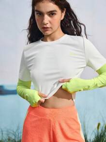 SHEIN In My Nature Women Casual Outdoor Round Neck Long Sleeve 2 In 1 T-Shirt - White - View 11