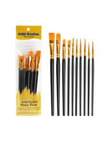 SHEIN 10pcs 2025 New Plastic Handle 10 Pieces Painting Brush Set, Oil Painting, Watercolor, Hand Painting, Art Brushes Set / Slight Glue Overflow Is Inevitable - Multicolor - View 5