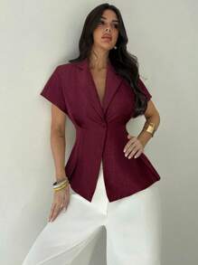 Firerie 女士时尚亚麻束腰短袖西装外套，休闲通勤，杏色，秋冬夏季