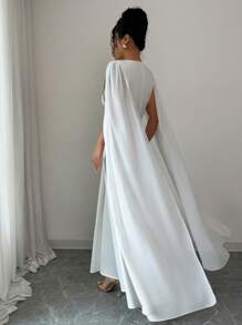 Elenzga Women's Elegant Lace Trim Poncho Sleeve Dress Fall Cloth For Women - White - View 2