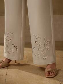 MOTF PREMIUM EMBROIDERY FOLD PLEATED SUIT PANTS - Apricot - View 2