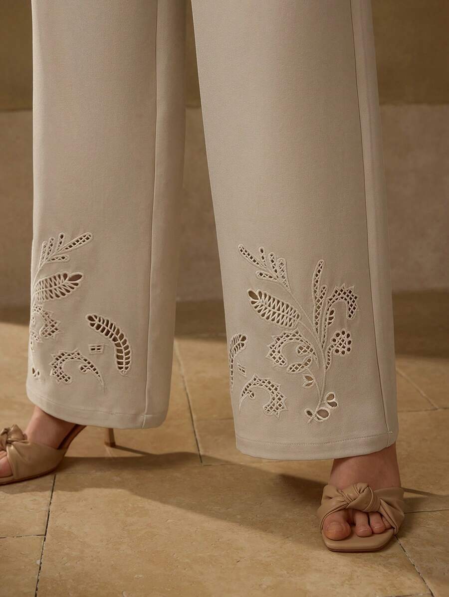 MOTF PREMIUM EMBROIDERY FOLD PLEATED SUIT PANTS - Apricot - View 2