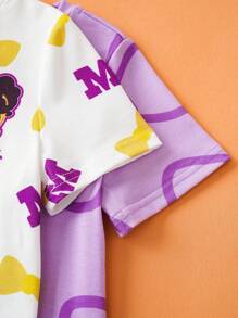 Blippi X SHEIN Set de 2 camisetas de manga corta con estampado de lazo y letra para niña joven