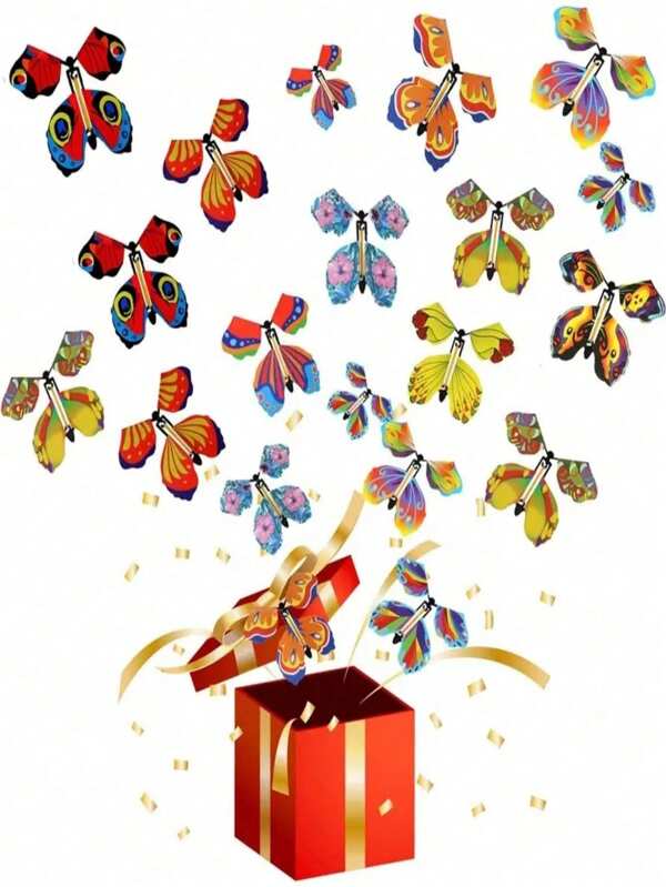 SHEIN 5/10 Stücke Feder-betriebene fliegende Schmetterling Zauber Spielzeuge, Lesezeichen, Grußkarten Überraschung Geschenke Partyfavors