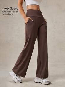 OutZeal Pantaloni a vita alta in maglia, con tasche laterali, gamba dritta, adatti per uso casual quotidiano, freddi al tatto