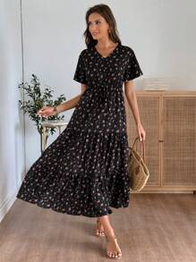 EMERY ROSE 女士度假休闲碎花连衣裙 - 黑色 - 查看 7