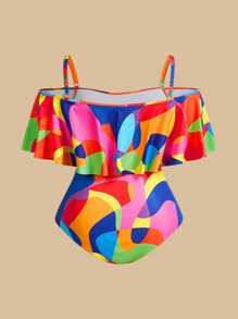 Swim Oasis Plus Size Geometric Print One Piece Swimsuit Set For Summer Beach Vacation - Multicolor - View 9