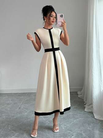 Rafferiza 春夏撞色休闲办公女装连衣裙