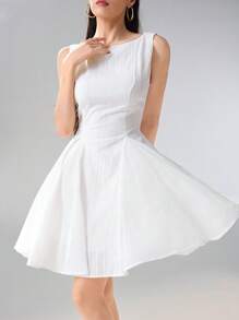 Heiryn Women's Summer Solid Color Round Neck Sleeveless Casual Short White Dress