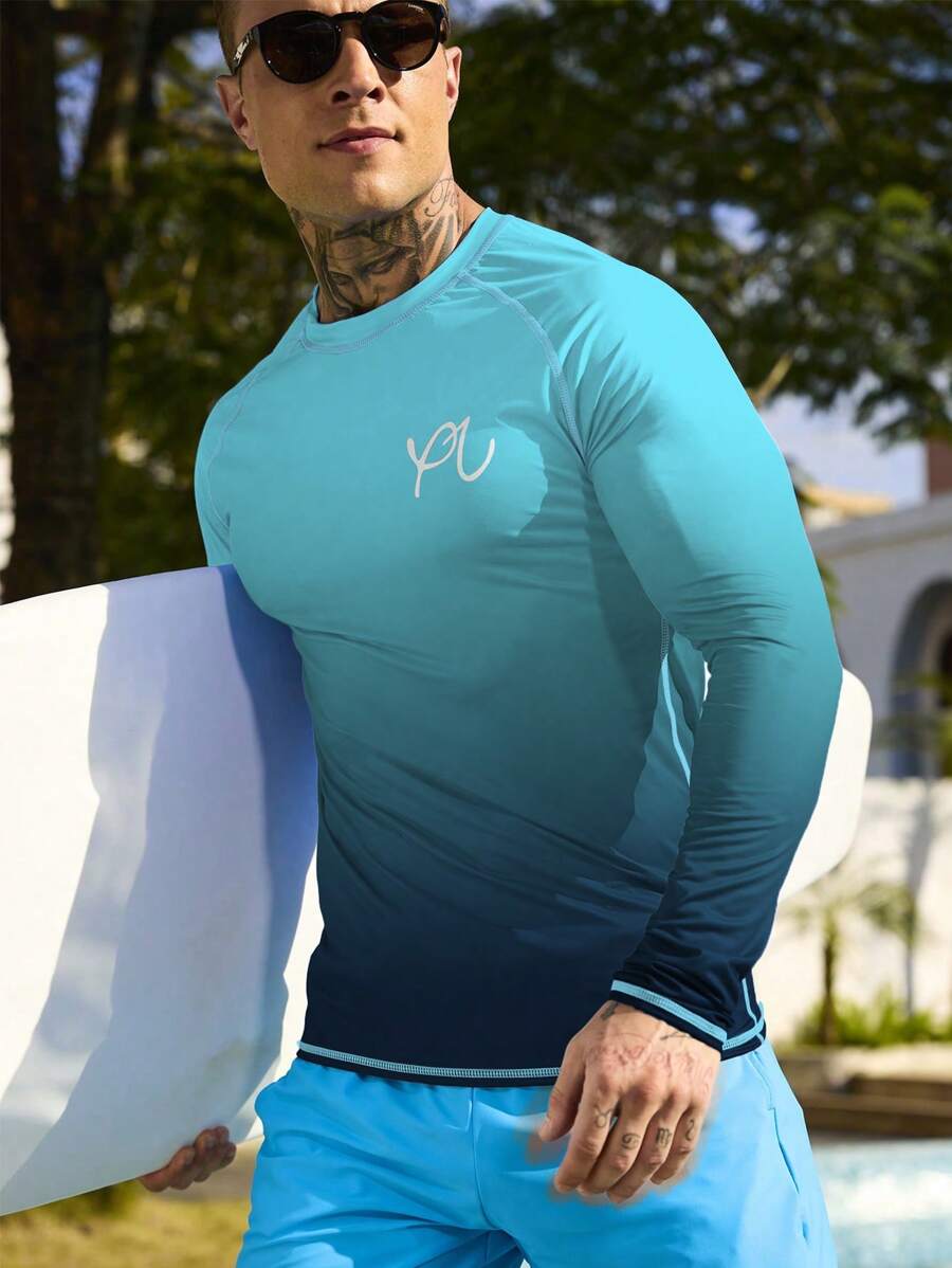 Manfinity Swimmode Camiseta de traje de baño para hombres con efecto degradado para surf en la playa