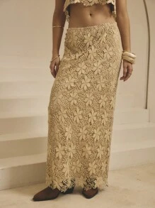 Aralina Váy Maxi Nữ Lưng Cao Có Viền Ren Khoét Hở Họa Tiết Hoa Cho Kỳ Nghỉ - Màu vàng - Xem 3