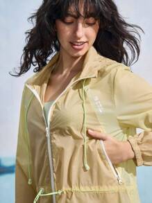 In My Nature 女士休闲户外运动抽绳连帽基本款夹克户外徒步夹克女士拼色休闲夹克，女士跑步夹克女士风衣防晒夹克夹克轻便外套跑步夹克浅黄色和棕色夹克，运动服夹克，拼色，撞色夹克，防晒夹克，秋季户外徒步夹克，透气夹克，拉链夹克