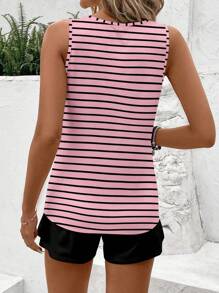 SHEIN LUNE 2 件套女士休闲条纹圆领吊带背心和短裤套装，适合夏季