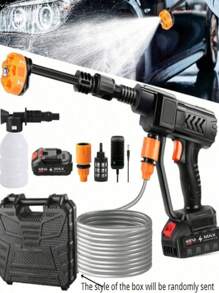 SHEIN Lavadora inalámbrica, lavadora portátil para automóvil, pistola de lavado de automóviles con rociador de espuma, manguera de 5 metros, para la limpieza del automóvil, piso, patio y riego