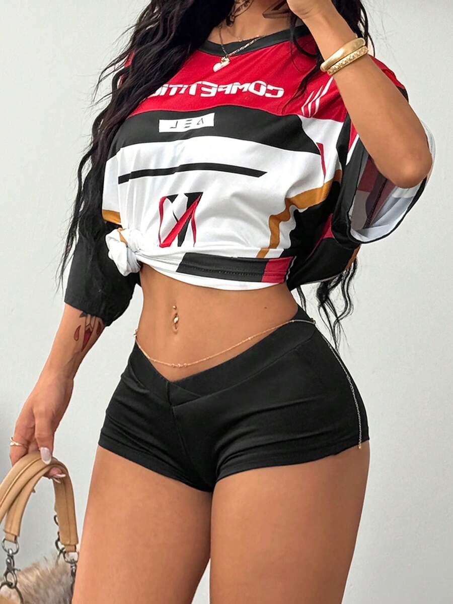 Coolane 女式夏季 Y2K 辣妹简约度假外出低腰弹力松紧腰带舒适黑色运动短裤 - 黑色 - 查看 1