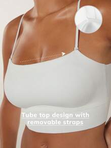 LUVLETTE Dream Curve 2ndSkin Wireless Seamless White Built-In Bra Backless Lounge Basic Sports Workout White Lingerie As Outerwear Camisole Tank Tube Top