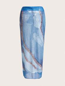 Swim Oasis Traje de baño de 2 piezas con falda maximalista de malla estampado para mujer de talla grande, vestido de baño para vacaciones - Multicolor - Ver 4
