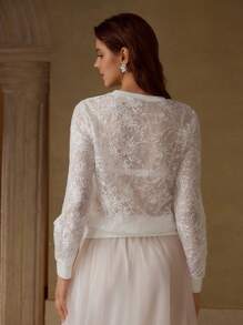 MOTF PREMIUM LACE FAUX PEARL EMBROIDERY FLORAL PATTERN SHEER TOP - White - View 3