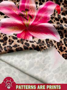 Soleia Damski swobodny top typu halter z wiązaniem na szyi i odkrytymi plecami, odpowiedni na lato, z nadrukiem w panterkę i kwiatowym wzorem