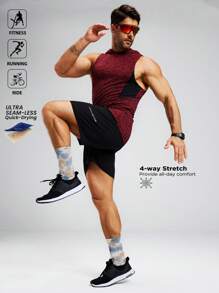 Manfinity Acti Log 男士撞色拼接连帽运动上衣压缩衣 - 紅色 - 查看 4