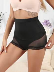 SHEIN Culotte taille haute sans couture avec inserts en tulle pour un maintien et un contrôle du ventre simples et efficaces - Noir - Voir 5