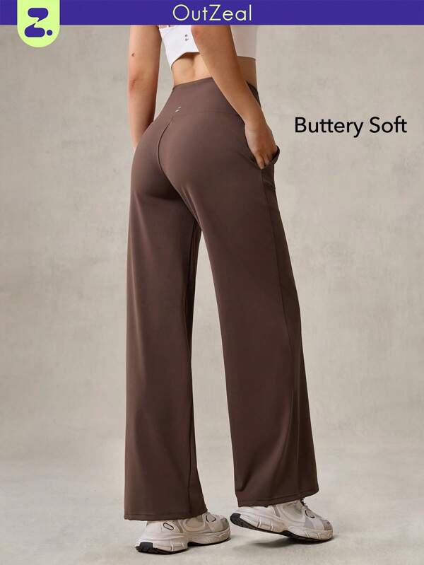 OutZeal Cool Touch Knitted High Waist Side Pocket Straight Leg Pants Daily Casual