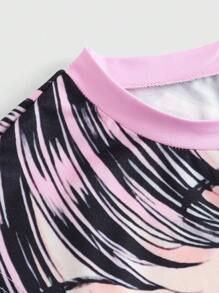 ROMWE Avant 2pcs/Set Y2K Anime Style Printed Crop Top And Tight Skirt For Girls - Pink - View 3