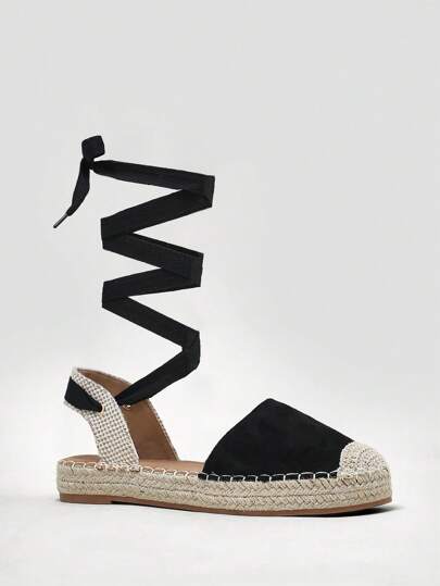 Solezae Women Minimalist Basic Daily Woven Leg Wrap Espadrille Flats Mother's Day Present