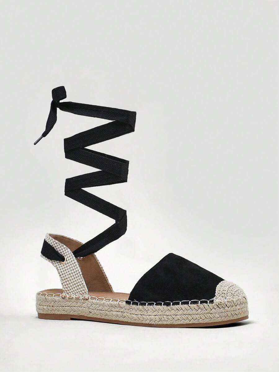 Solezae Giày đế bằng vải dệt đơn giản hàng ngày dành cho nữ Espadrille - màu đen - Xem 1