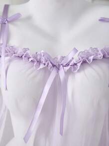 PetitDoll 2 件套蕾丝和网眼透明性感 A 字睡袍，婚礼性感风格，适合外出穿着 - 紫色 - 查看 4