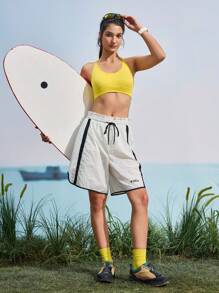 In My Nature 女士休闲运动纸袋抽绳腰户外短裤健身短裤 - 白色 - 查看 12