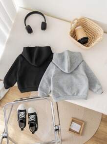 SHEIN 两件套，买一送一，儿童男童休闲卫衣，连帽卫衣套装，儿童长袖卫衣（男女童适用），返校服，基本款上衣，黑色上衣，男童返校服，外套 - 彩色 - 查看 9