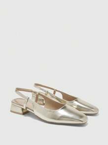 CUCCOO BIZCHIC 女士圆头低跟金色休闲舒适百搭百搭露跟平底乐福鞋 - 金色 - 查看 3