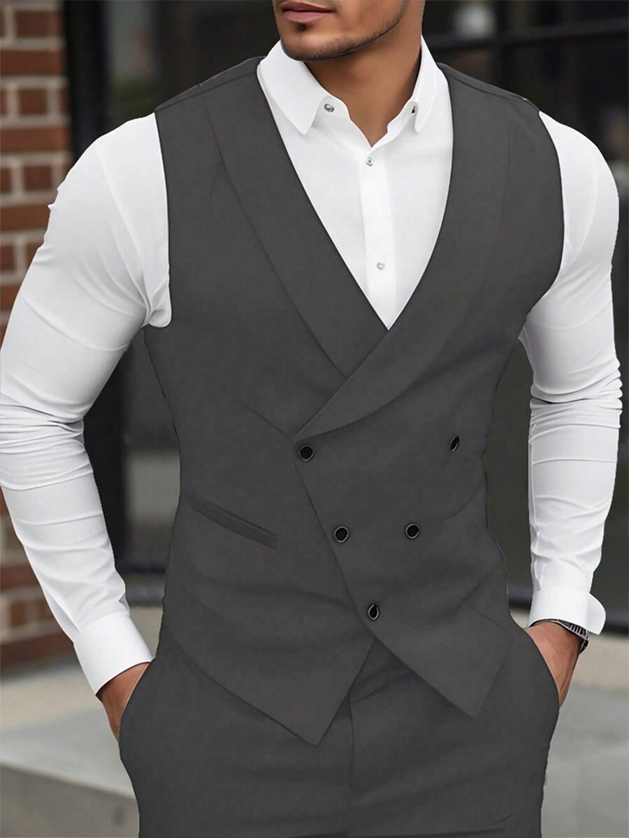Manfinity Mode Men Double Breasted Waistcoat Without Shirt - Dark Grey - View 1