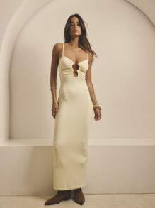 Aralina 女士优雅纯色修身细肩带连衣裙，夏季