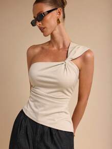 COSMINA Women's Elegant Bowknot Shoulder Casual Top, Suitable For Spring And Summer - Apricot - View 1