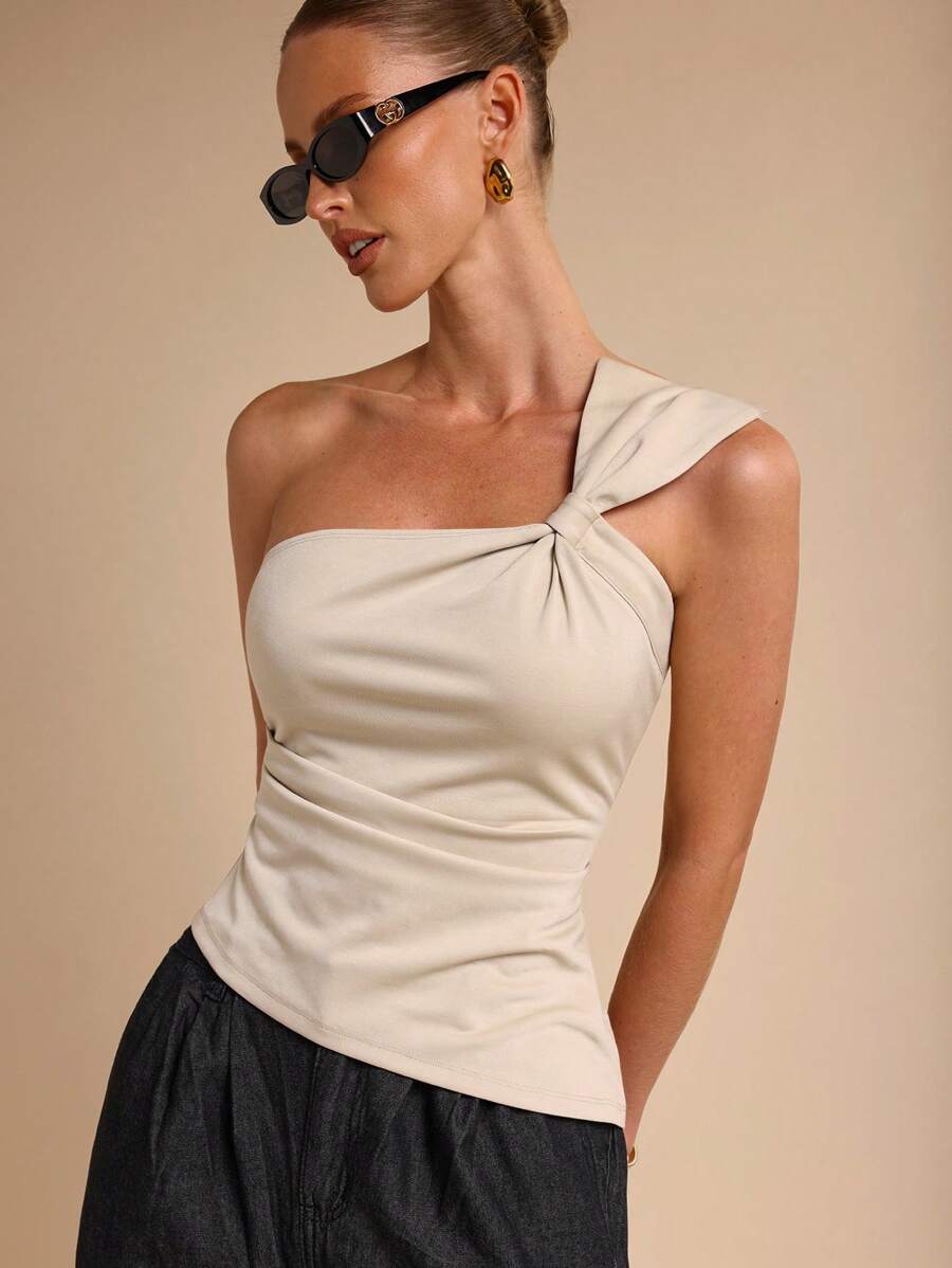 COSMINA Women's Elegant Bowknot Shoulder Casual Top, Suitable For Spring And Summer - Apricot - View 1