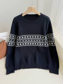 Firerie Women's Heart Pattern Crew Neck Casual Sweater Fall/Winter - Blue - View 1