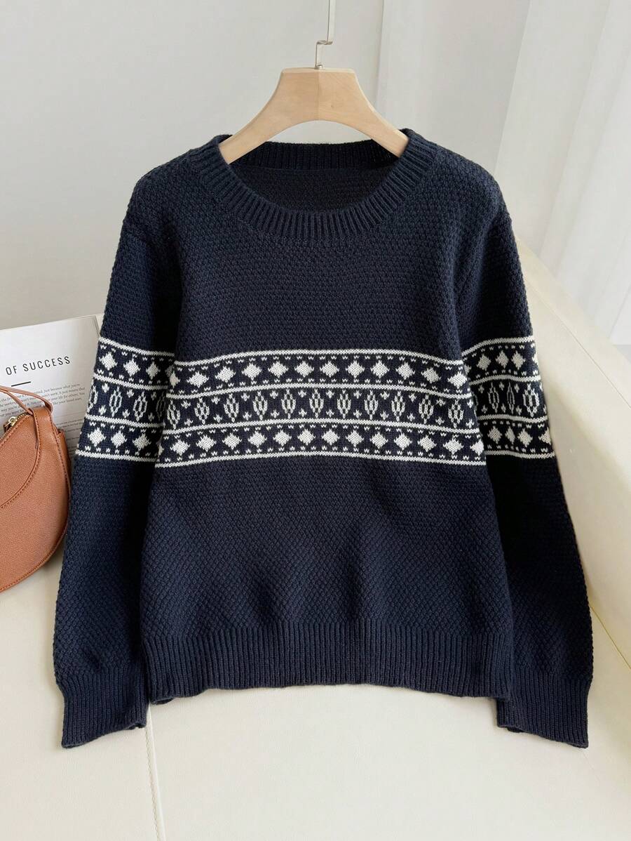 Firerie Women's Heart Pattern Crew Neck Casual Sweater Fall/Winter - Blue - View 1