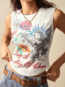 Bohemela Solid Color Knit Sleeveless Fitted Women Tank Top - White - View 1