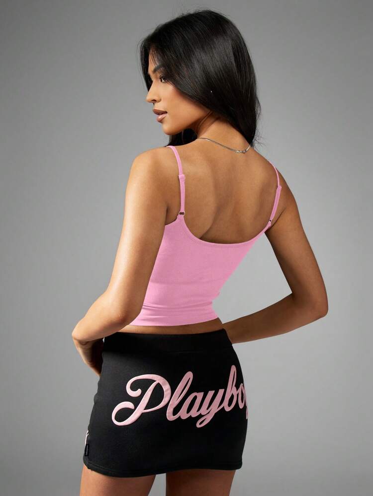 Missguided x Playboy Iconic Script Logo Cami Crop Top Retro Style Summer Festival Stretch Tank Top Sleeveless Fashion