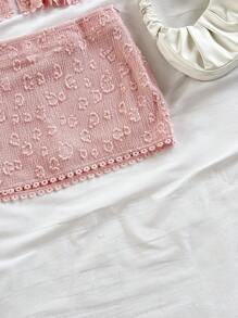 Soleia 两件套黄色纹理面料拼接荷叶边露背裹腰女式度假/派对夏季服装，适合音乐节，波西米亚风格 - 粉色 - 查看 6
