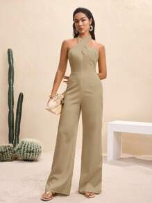 BY FELIZIA Elegant weiter Jumpsuit mit Rückenfrei-Kreuzträger in Unifarbe