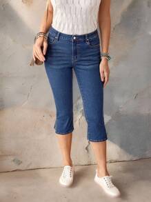 EMERY ROSE 女士休闲开衩七分牛仔裤