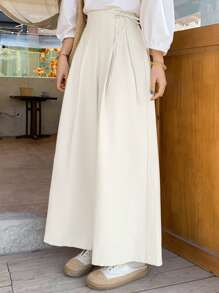 FRIFUL Women High Waist Wide Leg 7/8 Length Pants, Commuting Style, Beige, Spring/Summer - White - View 3