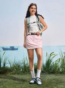 In My Nature Women's Waist Buckle Designed Pocketed Casual Outdoor Culotte Pants - Pink - View 10